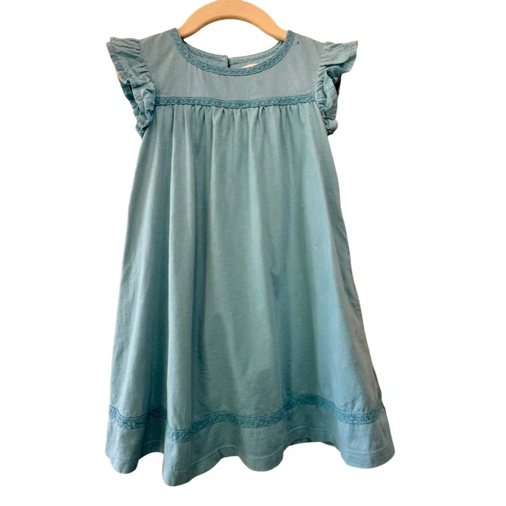 MINI BODEN A Line Flutter Sleeve Dress 3-4 Delphinium Retro Blue Jersey Toddler - Picture 1 of 9